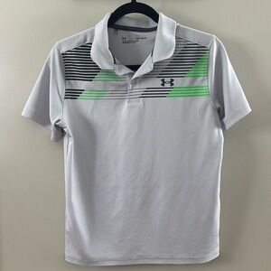 Under Armour Performance Polo Shirt Grey, Green Black Sz YLG